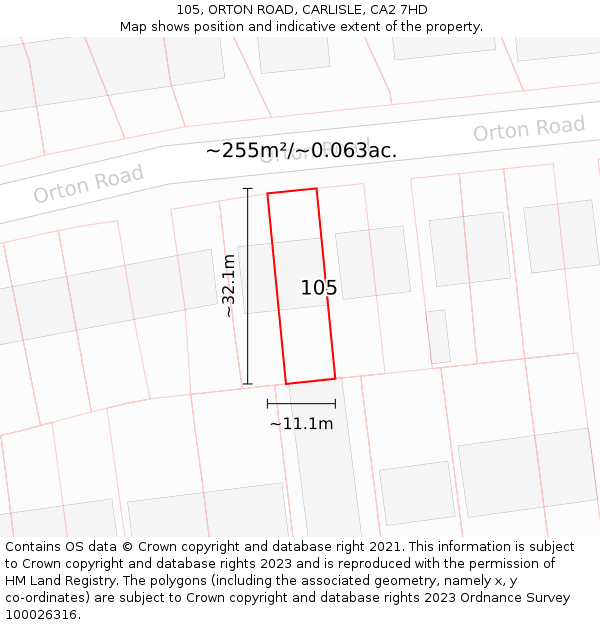105, ORTON ROAD, CARLISLE, CA2 7HD: Plot and title map