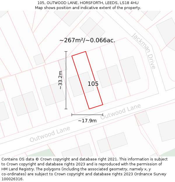 105, OUTWOOD LANE, HORSFORTH, LEEDS, LS18 4HU: Plot and title map