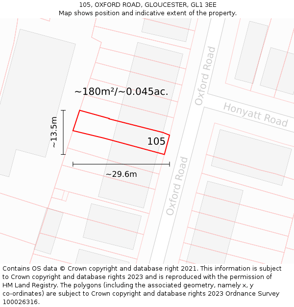 105, OXFORD ROAD, GLOUCESTER, GL1 3EE: Plot and title map
