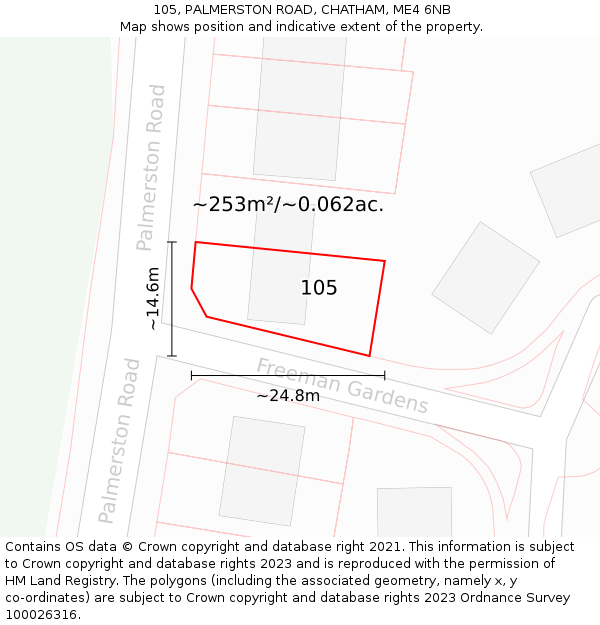 105, PALMERSTON ROAD, CHATHAM, ME4 6NB: Plot and title map