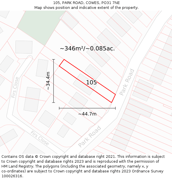 105, PARK ROAD, COWES, PO31 7NE: Plot and title map