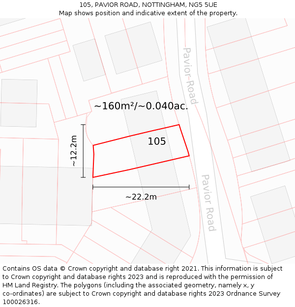 105, PAVIOR ROAD, NOTTINGHAM, NG5 5UE: Plot and title map