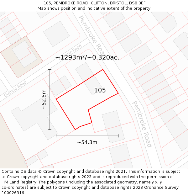 105, PEMBROKE ROAD, CLIFTON, BRISTOL, BS8 3EF: Plot and title map