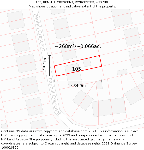 105, PENHILL CRESCENT, WORCESTER, WR2 5PU: Plot and title map