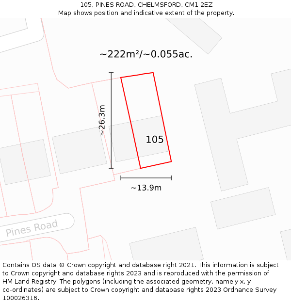 105, PINES ROAD, CHELMSFORD, CM1 2EZ: Plot and title map