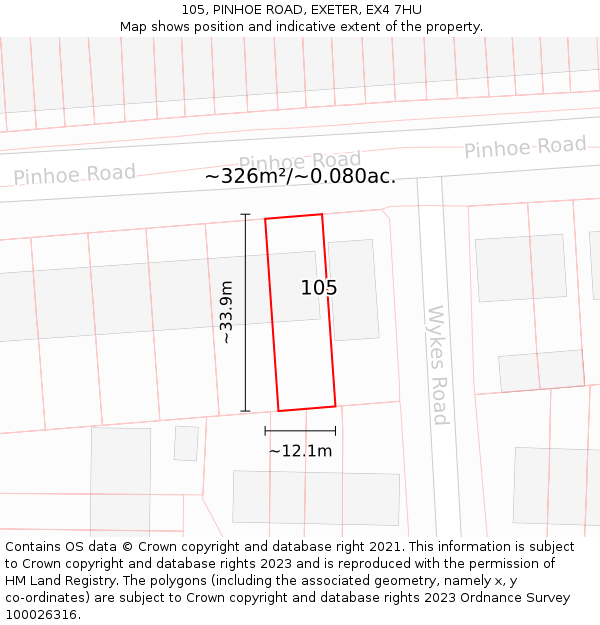 105, PINHOE ROAD, EXETER, EX4 7HU: Plot and title map