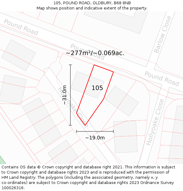 105, POUND ROAD, OLDBURY, B68 8NB: Plot and title map
