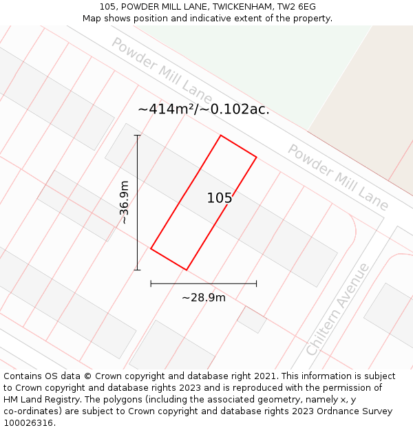 105, POWDER MILL LANE, TWICKENHAM, TW2 6EG: Plot and title map