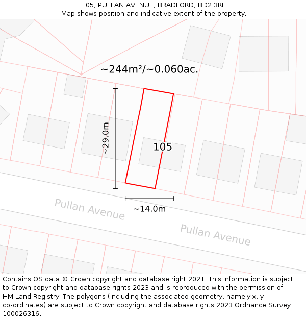 105, PULLAN AVENUE, BRADFORD, BD2 3RL: Plot and title map