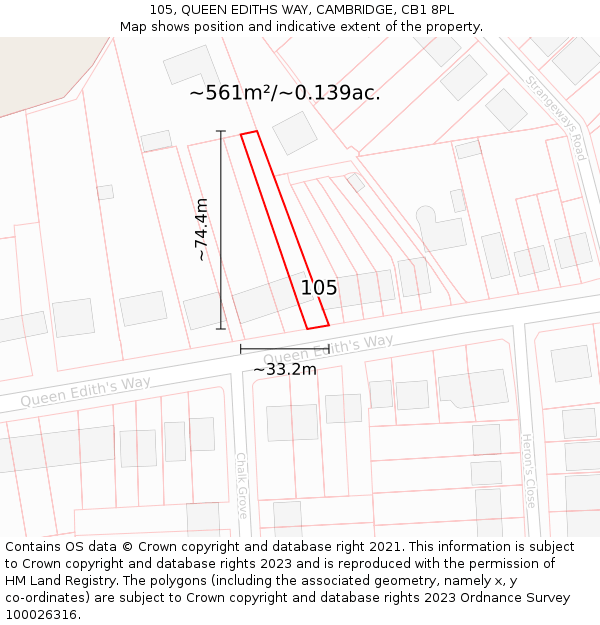 105, QUEEN EDITHS WAY, CAMBRIDGE, CB1 8PL: Plot and title map