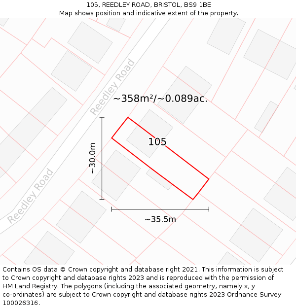 105, REEDLEY ROAD, BRISTOL, BS9 1BE: Plot and title map