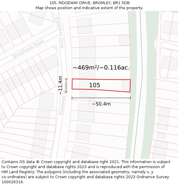 105, RIDGEWAY DRIVE, BROMLEY, BR1 5DB: Plot and title map