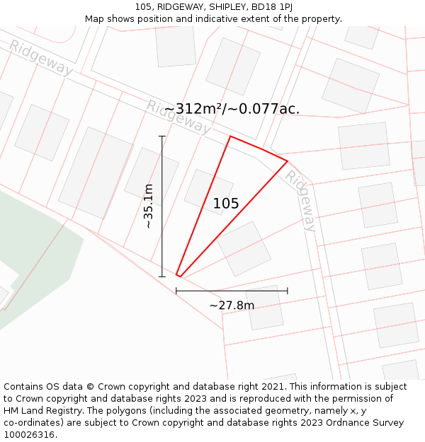 105, RIDGEWAY, SHIPLEY, BD18 1PJ: Plot and title map
