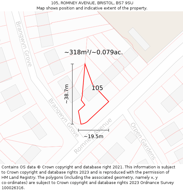 105, ROMNEY AVENUE, BRISTOL, BS7 9SU: Plot and title map