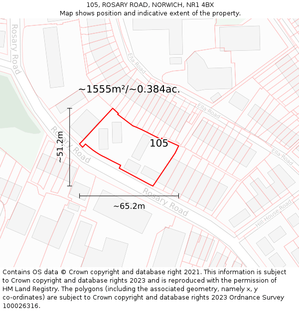 105, ROSARY ROAD, NORWICH, NR1 4BX: Plot and title map