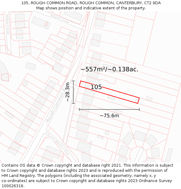 105, ROUGH COMMON ROAD, ROUGH COMMON, CANTERBURY, CT2 9DA: Plot and title map