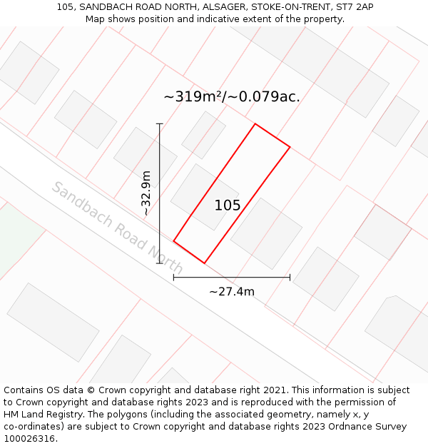 105, SANDBACH ROAD NORTH, ALSAGER, STOKE-ON-TRENT, ST7 2AP: Plot and title map