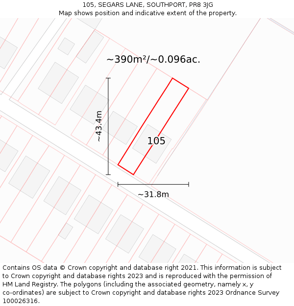 105, SEGARS LANE, SOUTHPORT, PR8 3JG: Plot and title map