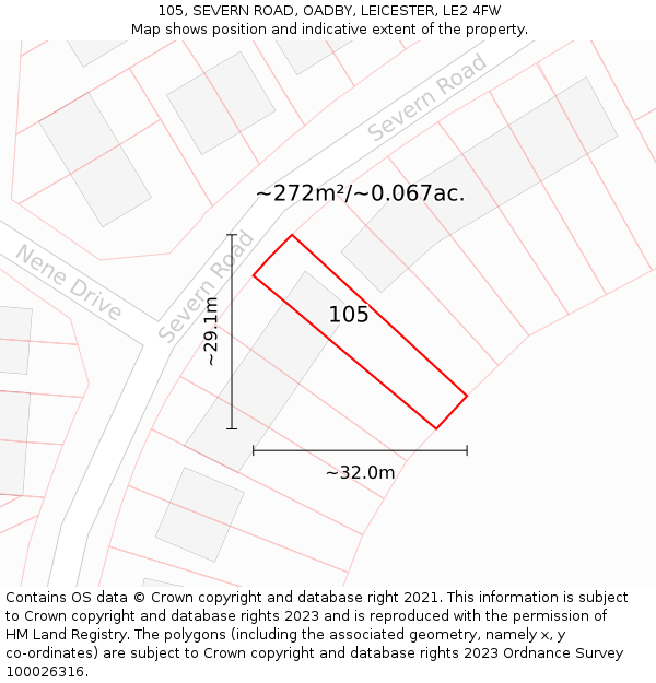 105, SEVERN ROAD, OADBY, LEICESTER, LE2 4FW: Plot and title map