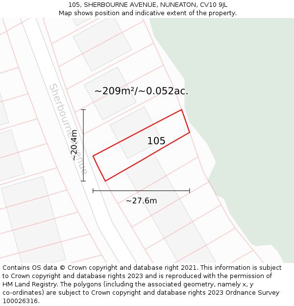 105, SHERBOURNE AVENUE, NUNEATON, CV10 9JL: Plot and title map