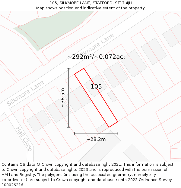105, SILKMORE LANE, STAFFORD, ST17 4JH: Plot and title map