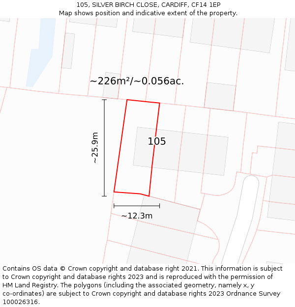 105, SILVER BIRCH CLOSE, CARDIFF, CF14 1EP: Plot and title map