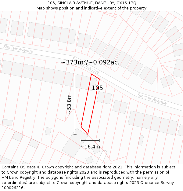 105, SINCLAIR AVENUE, BANBURY, OX16 1BQ: Plot and title map