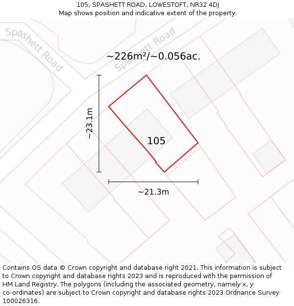 105, SPASHETT ROAD, LOWESTOFT, NR32 4DJ: Plot and title map