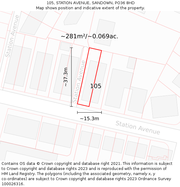 105, STATION AVENUE, SANDOWN, PO36 8HD: Plot and title map