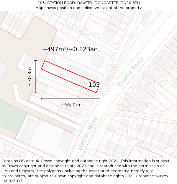 105, STATION ROAD, BAWTRY, DONCASTER, DN10 6PU: Plot and title map