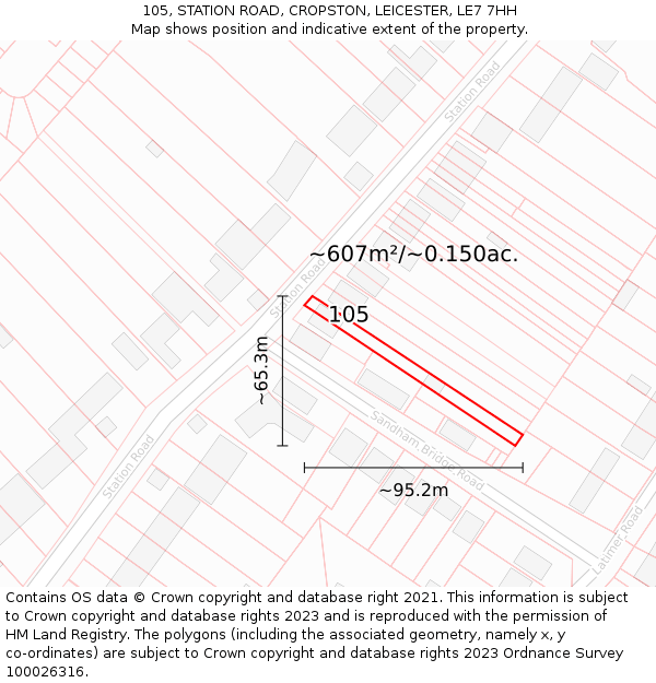105, STATION ROAD, CROPSTON, LEICESTER, LE7 7HH: Plot and title map