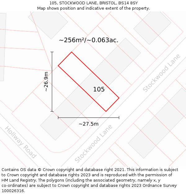 105, STOCKWOOD LANE, BRISTOL, BS14 8SY: Plot and title map