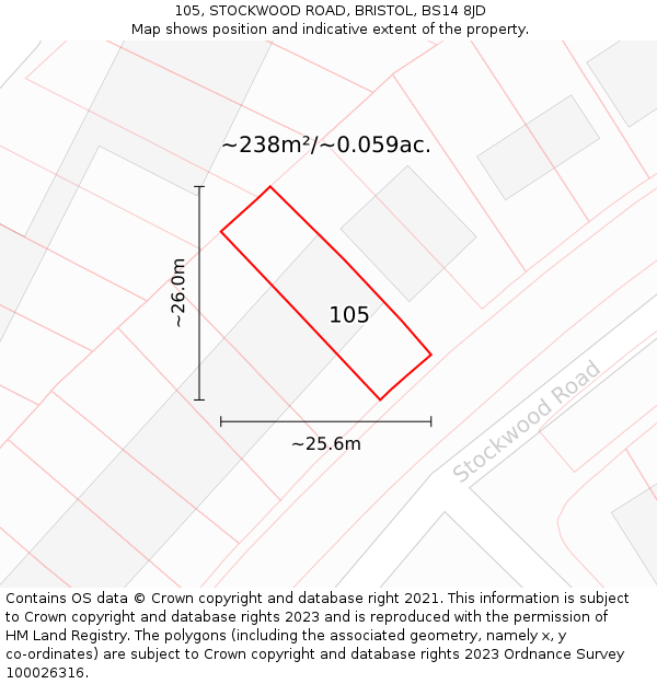 105, STOCKWOOD ROAD, BRISTOL, BS14 8JD: Plot and title map