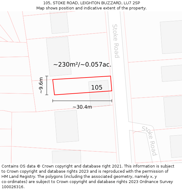 105, STOKE ROAD, LEIGHTON BUZZARD, LU7 2SP: Plot and title map