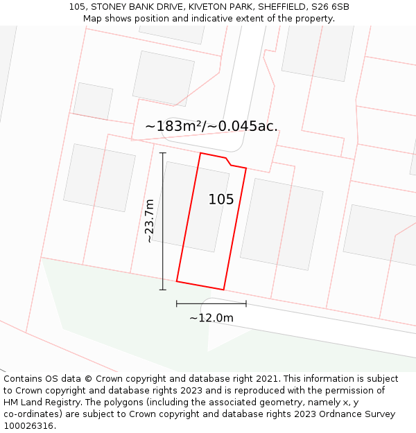 105, STONEY BANK DRIVE, KIVETON PARK, SHEFFIELD, S26 6SB: Plot and title map