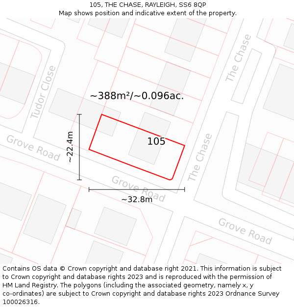 105, THE CHASE, RAYLEIGH, SS6 8QP: Plot and title map