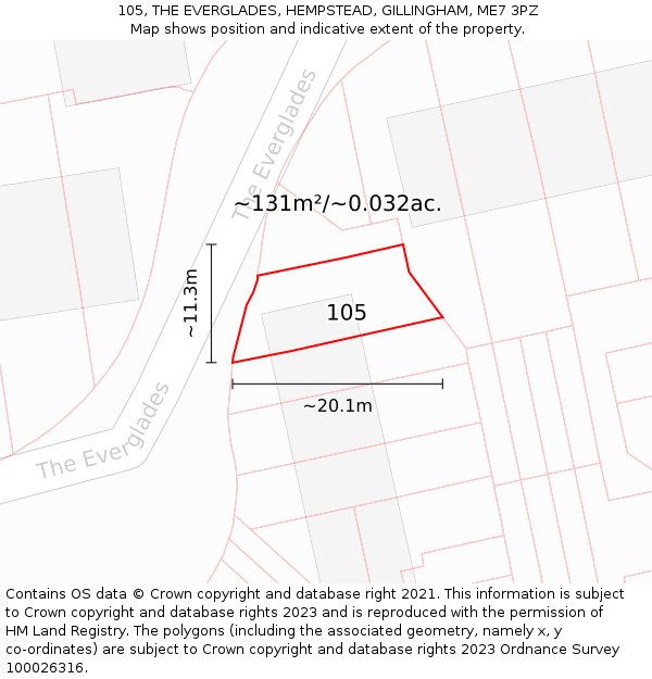 105, THE EVERGLADES, HEMPSTEAD, GILLINGHAM, ME7 3PZ: Plot and title map