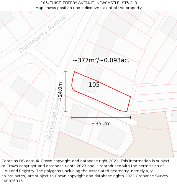 105, THISTLEBERRY AVENUE, NEWCASTLE, ST5 2LR: Plot and title map