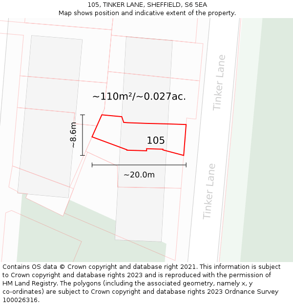 105, TINKER LANE, SHEFFIELD, S6 5EA: Plot and title map