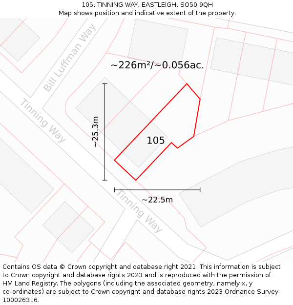 105, TINNING WAY, EASTLEIGH, SO50 9QH: Plot and title map