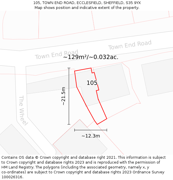 105, TOWN END ROAD, ECCLESFIELD, SHEFFIELD, S35 9YX: Plot and title map