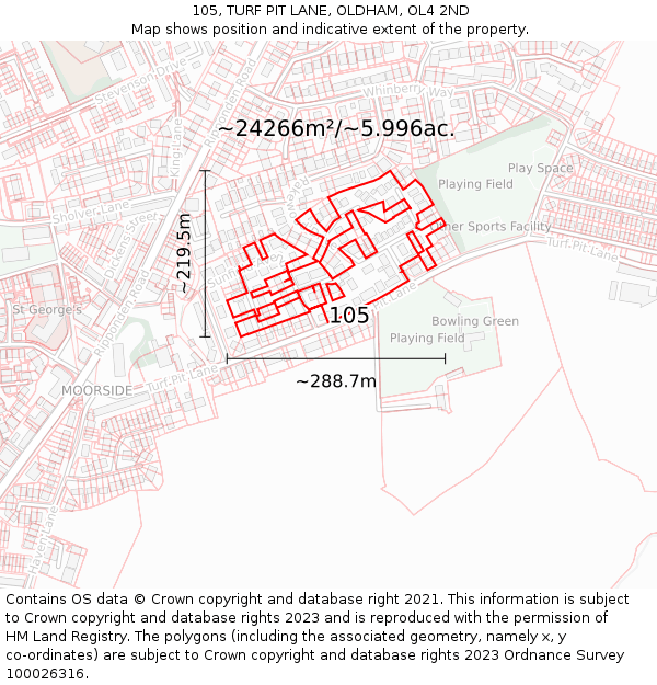 105, TURF PIT LANE, OLDHAM, OL4 2ND: Plot and title map