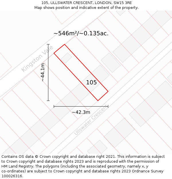 105, ULLSWATER CRESCENT, LONDON, SW15 3RE: Plot and title map