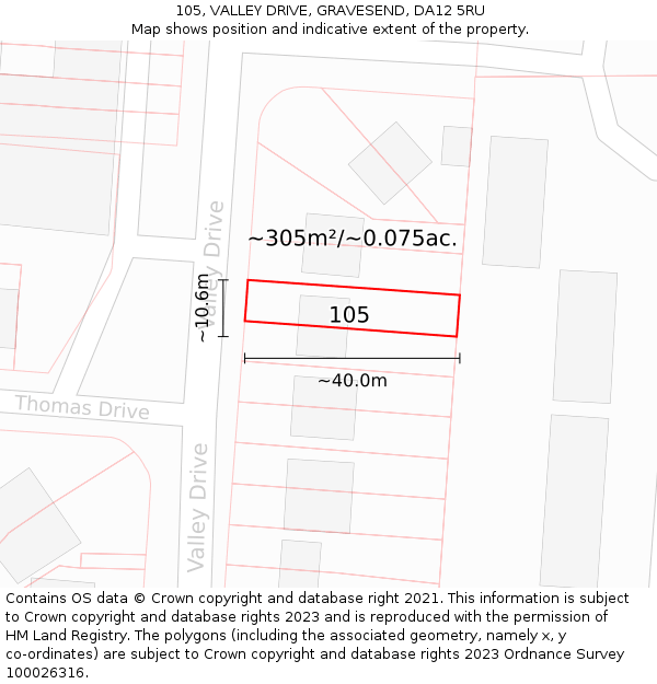 105, VALLEY DRIVE, GRAVESEND, DA12 5RU: Plot and title map