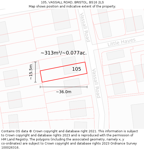 105, VASSALL ROAD, BRISTOL, BS16 2LS: Plot and title map