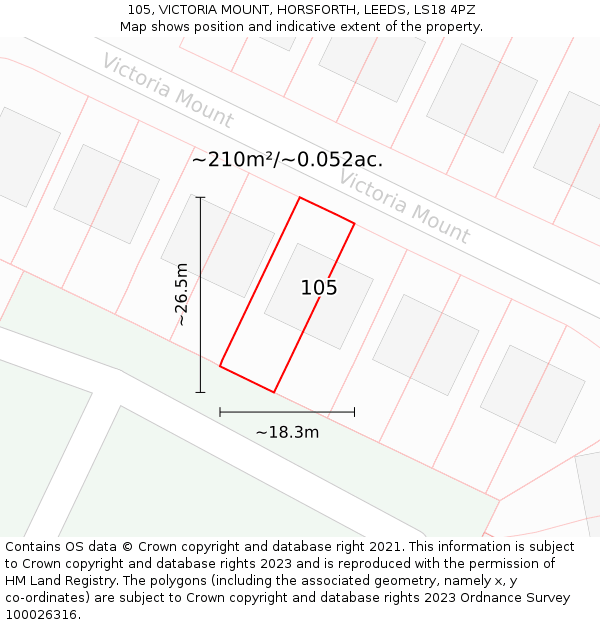 105, VICTORIA MOUNT, HORSFORTH, LEEDS, LS18 4PZ: Plot and title map