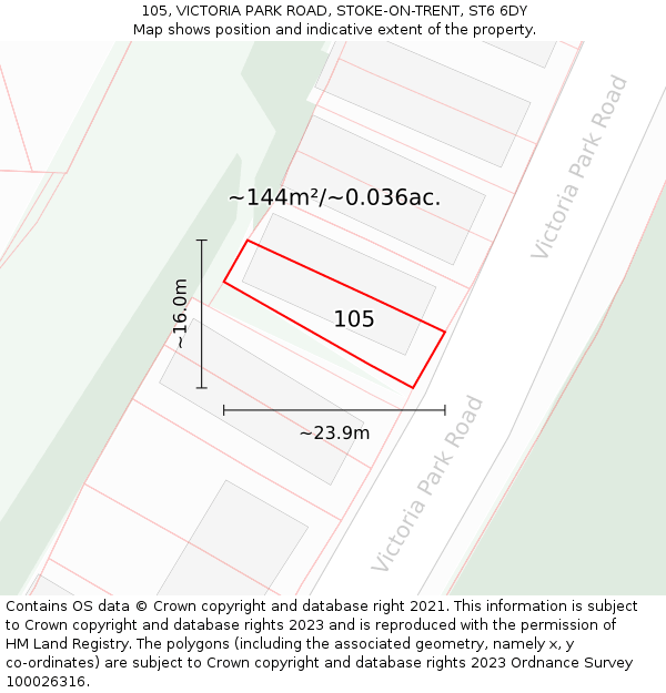 105, VICTORIA PARK ROAD, STOKE-ON-TRENT, ST6 6DY: Plot and title map