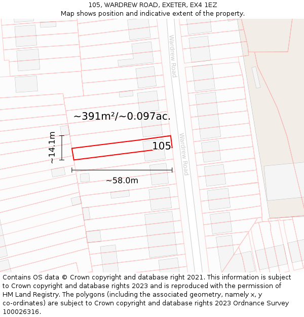 105, WARDREW ROAD, EXETER, EX4 1EZ: Plot and title map