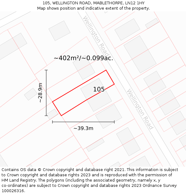 105, WELLINGTON ROAD, MABLETHORPE, LN12 1HY: Plot and title map