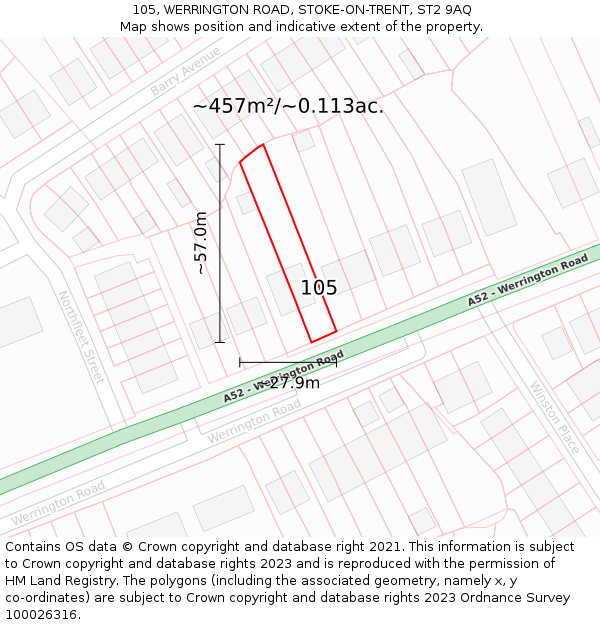 105, WERRINGTON ROAD, STOKE-ON-TRENT, ST2 9AQ: Plot and title map